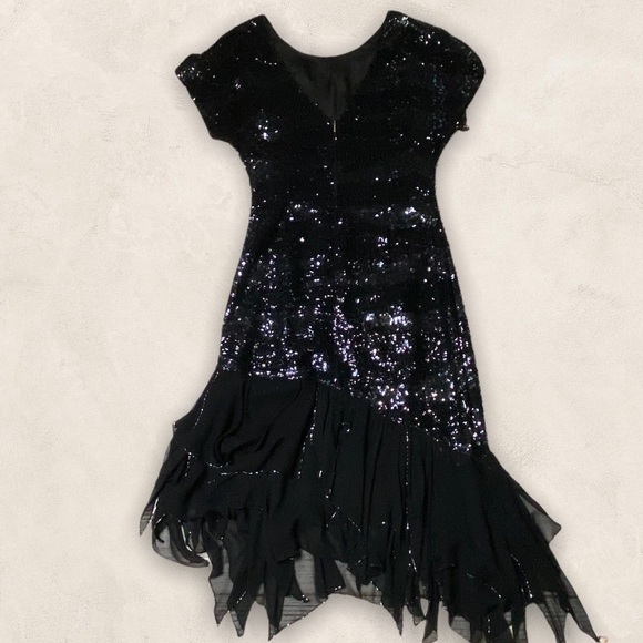 Vintage Oleg Cassini Black Silk and Sequin Dress Sz 8 - Picture 14 of 15